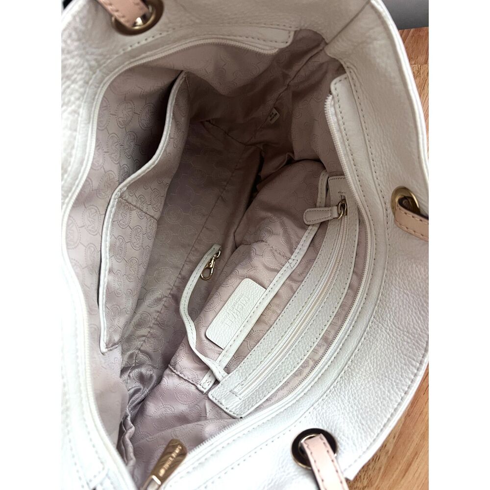 Michael Kors Textured Pebbled Leather Shoulder Bag in Off White - Picture 9 of 12
